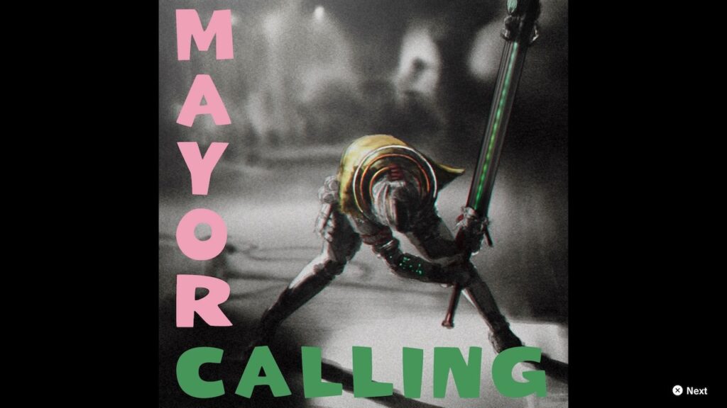 a screenshot from the video game Romeo is a Deadman. it's styled after the album cover to London Calling by The Clash